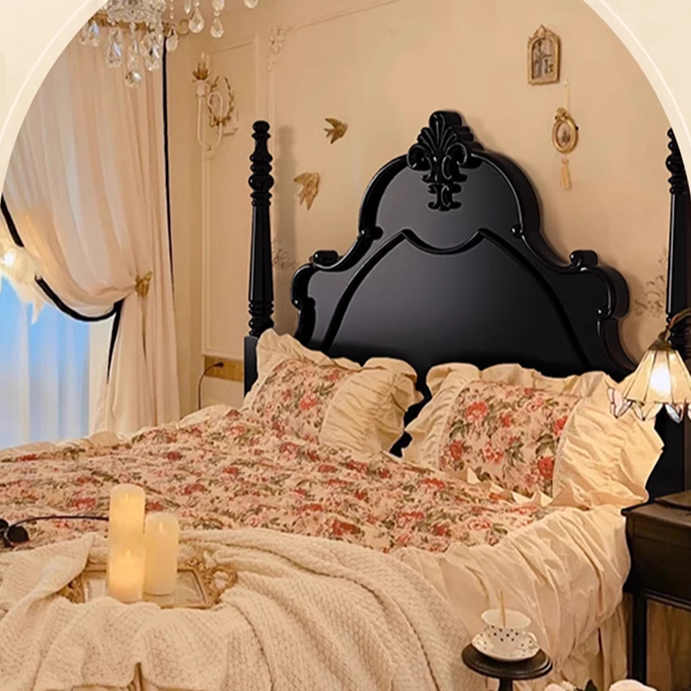 2人法式实木床欧式雕刻风可储藏主卧室美式高箱