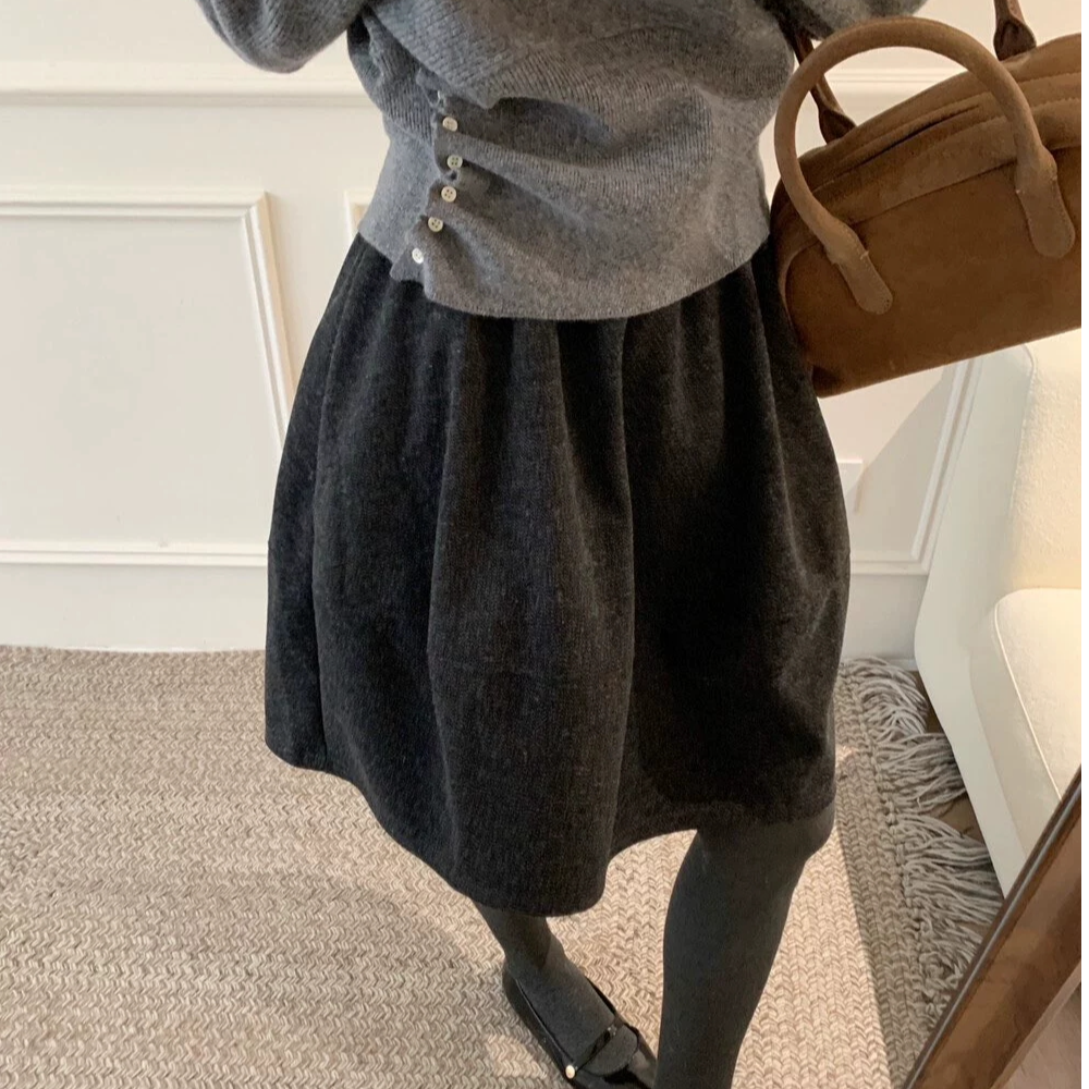 高腰花苞半身裙秋冬灰色星空纹毛呢短裙大码韩系复古显瘦a字中裙