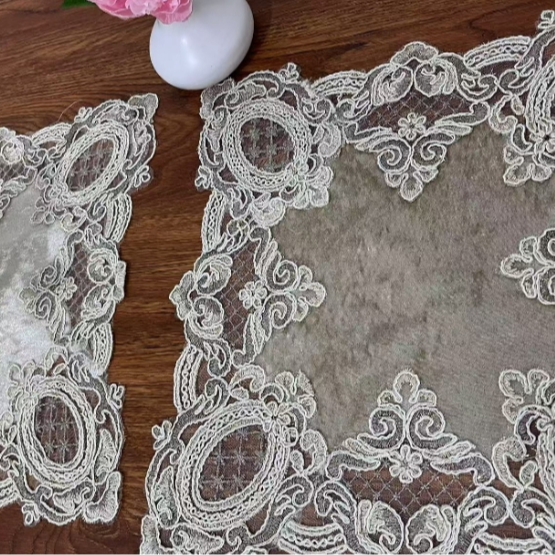 ZN051-266意大利绒【37*37/对】中式咖色意大利绒绳绣桌布