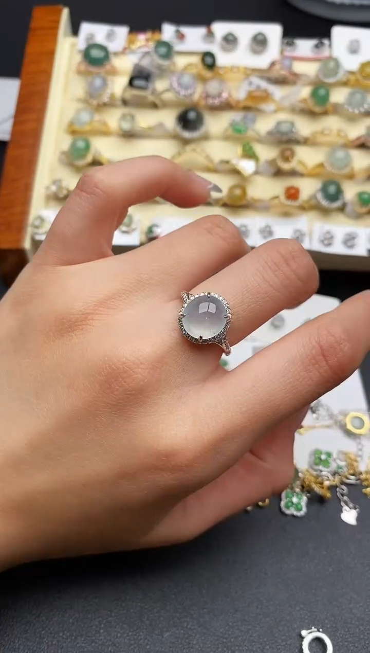 【闪购商品】翡翠戒指银S925镶嵌66666666+5