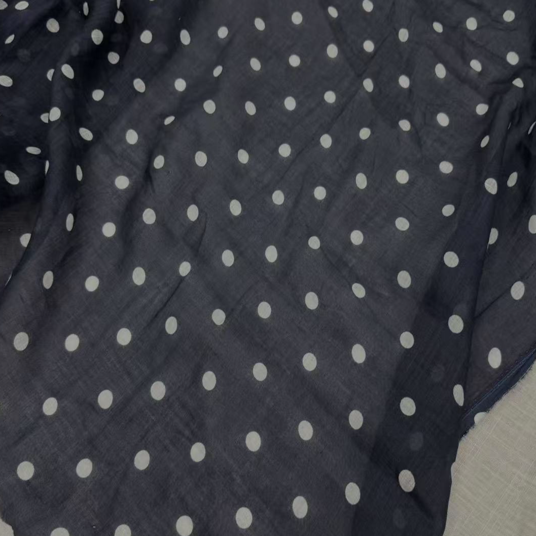 藏青色波点纯苎麻布料100支 面料140cm