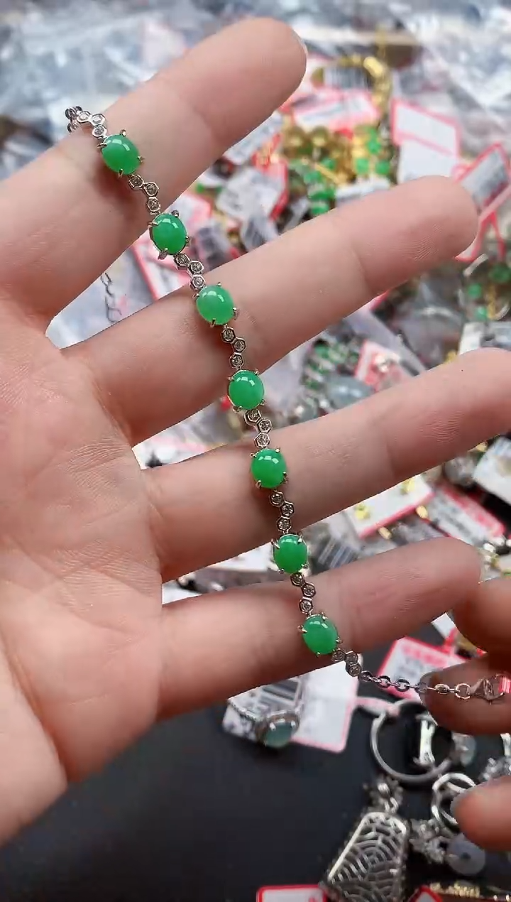 银S925镶嵌戒指翡翠天然A货缅甸翡翠