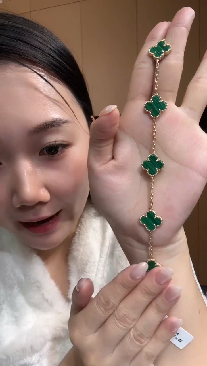 【闪购商品】孔雀石手链18K金镶嵌k黄五花手链GHJ