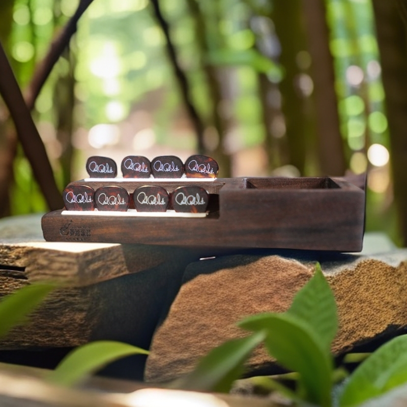 数洽乐器收纳吉他拨片盒实木拨双层片盒（胡桃木）长款