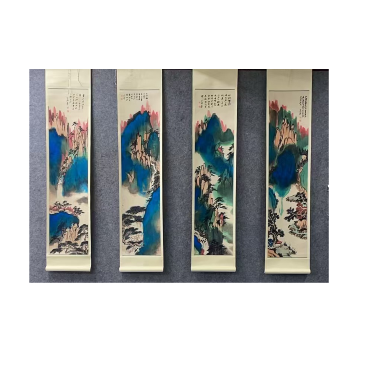 张老 款 绘画山水四条屏134*32平尺3.8*4