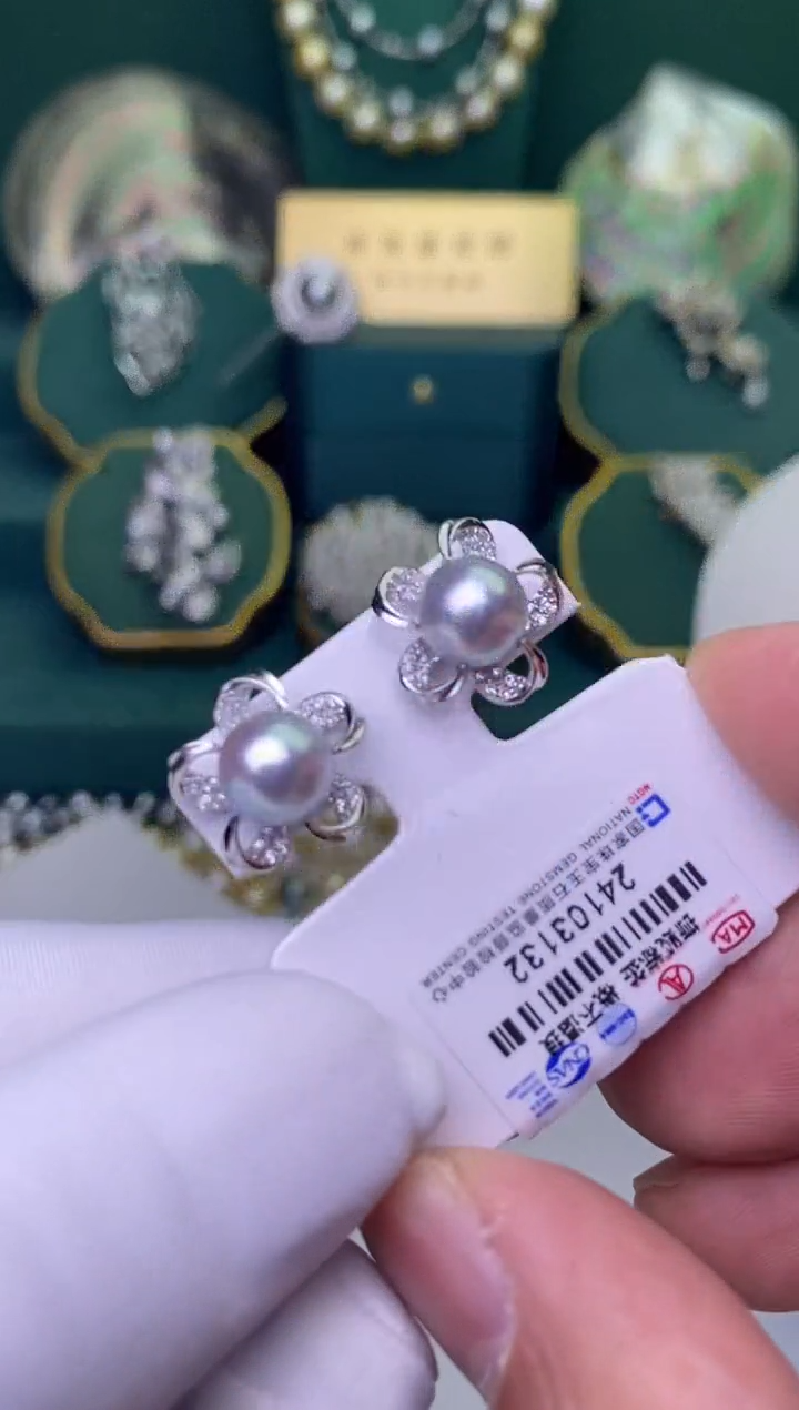 【闪购商品】海水珍珠耳饰银S925镶嵌8-9