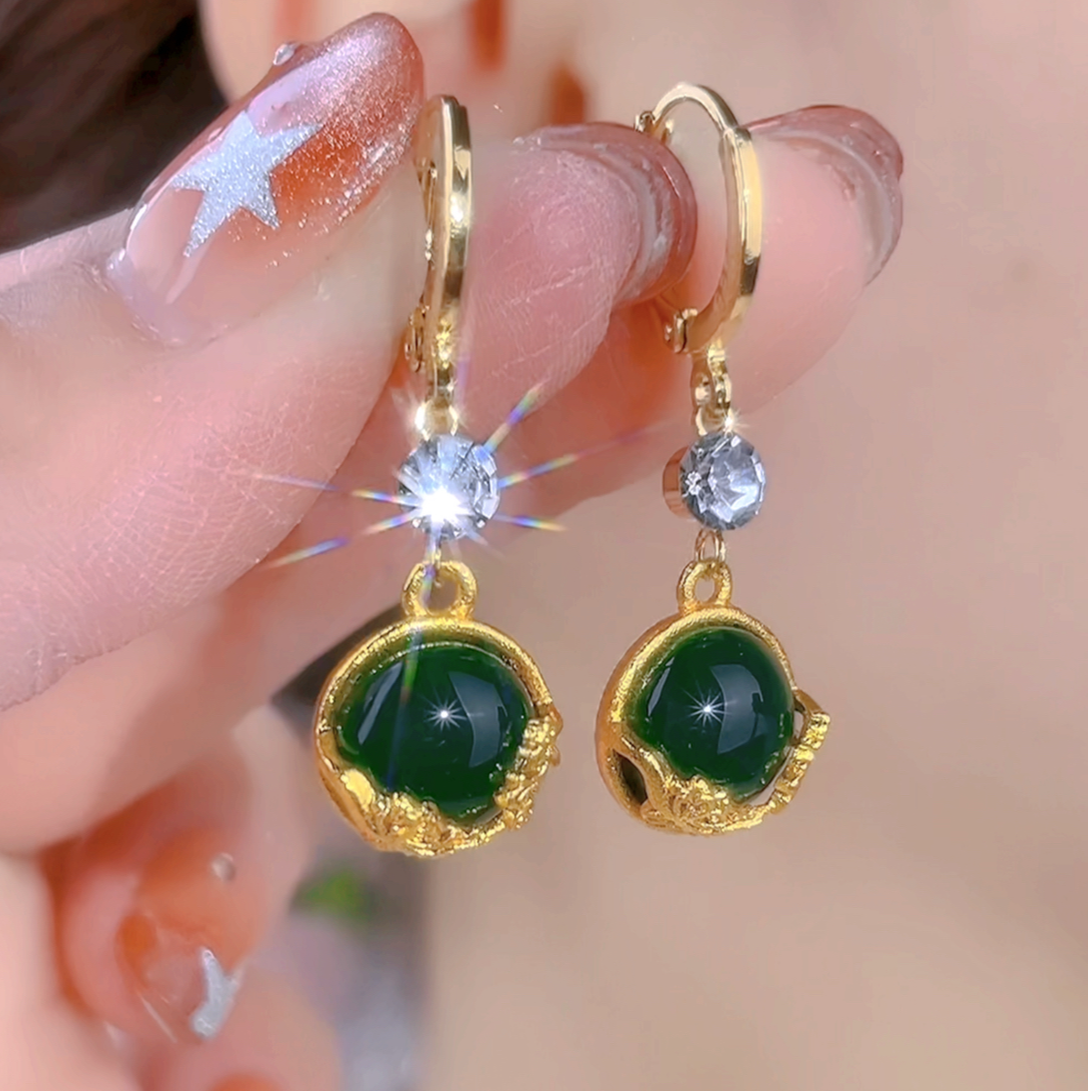 【925银针耳饰】 【103号】宫廷风复古时尚绿色百搭高级感耳环
