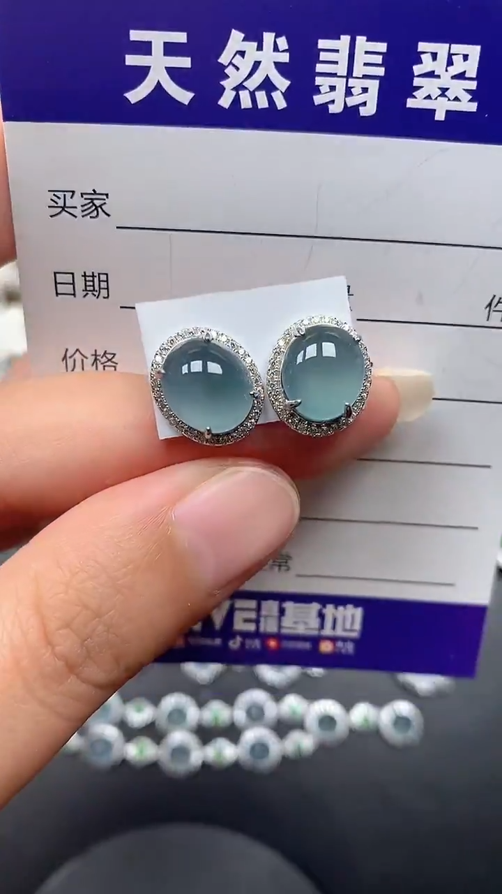 银S925镶嵌翡翠耳饰103