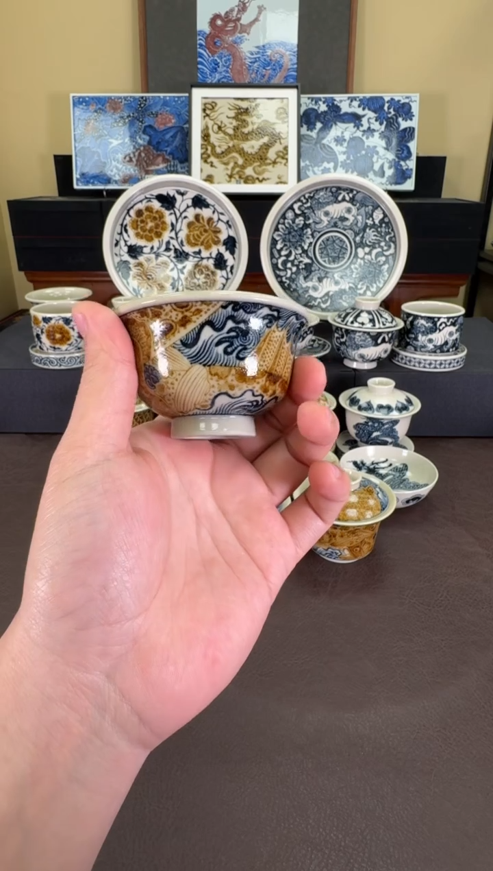 【闪购商品】二号釉青红鳜鱼小压手杯