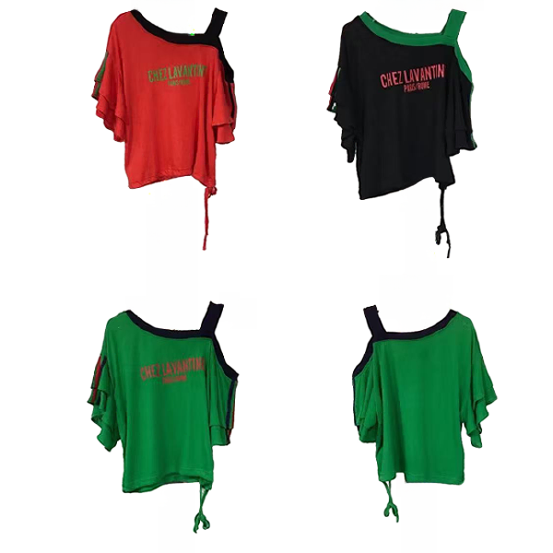 休闲百搭印字母露肩短袖上衣