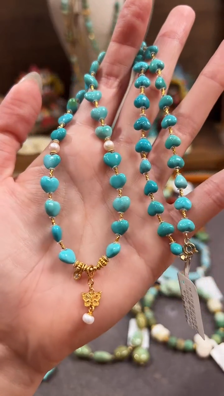 绿松石银S925镶嵌颈饰绿松石项链