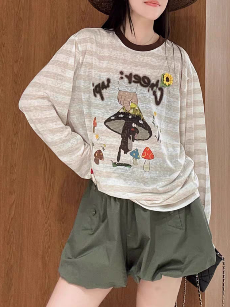 【济州岛】南油DIESEG 蘑菇印花条纹防晒衣