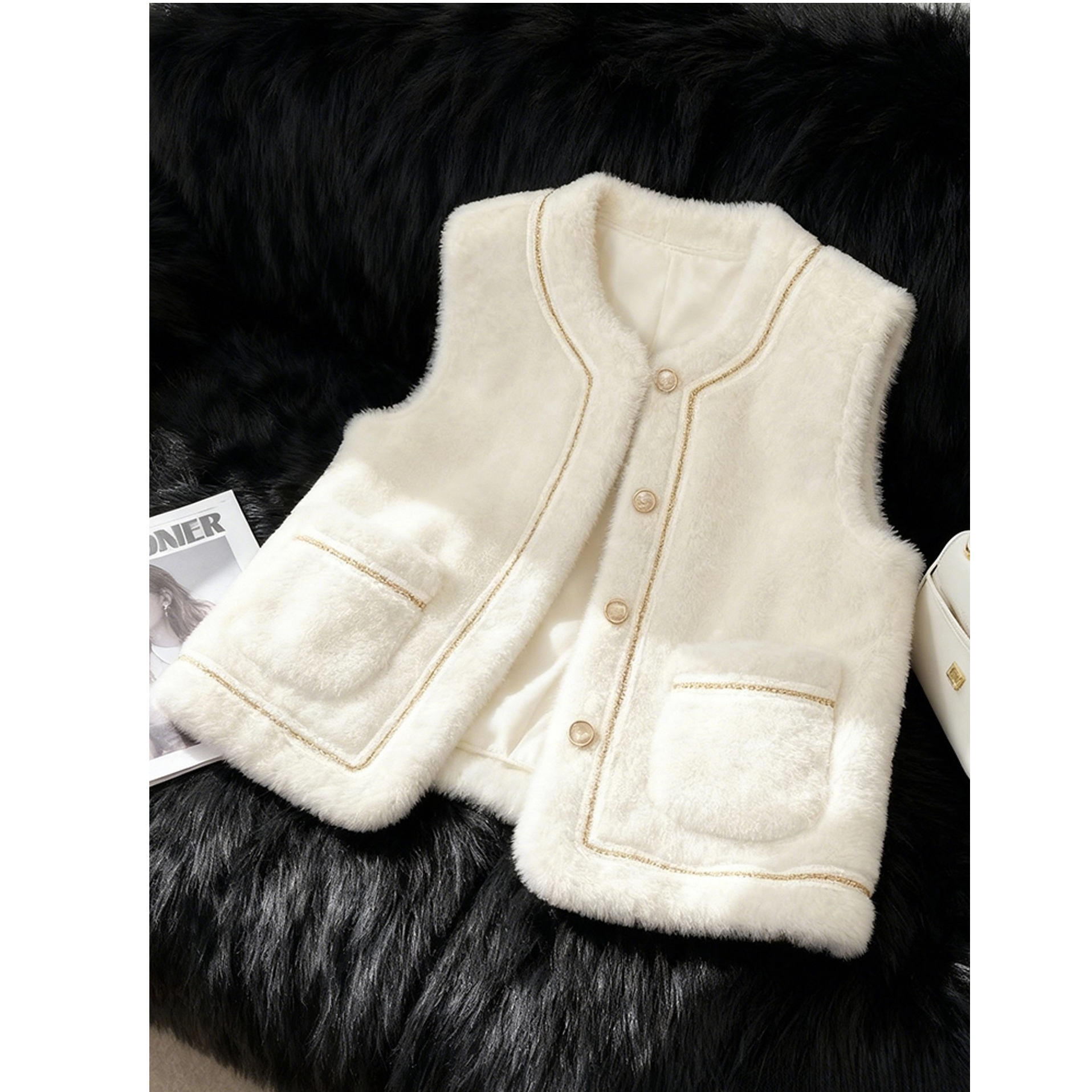 2025冬季新款超火减龄叠穿马夹时尚洋气欧货百搭宽松白色毛毛马甲