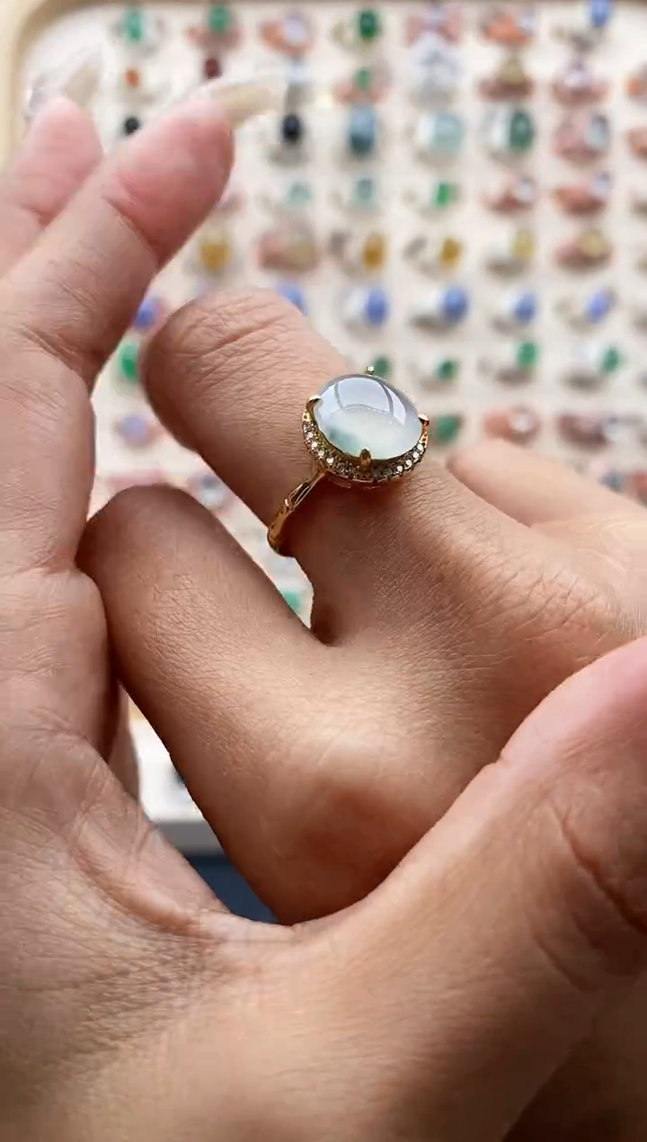 【闪购商品】翡翠戒指银S925镶嵌缅甸天然A货翡翠333   6-6