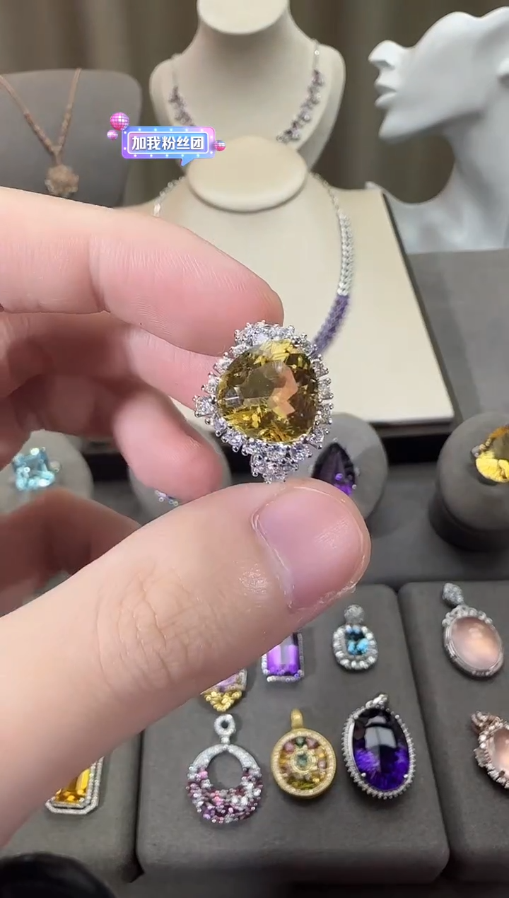 银S925镶嵌戒指黄晶13mm戒指高级款