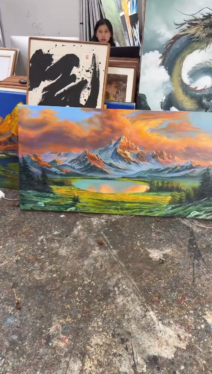 丙烯画Z***卬清河老师金山加框