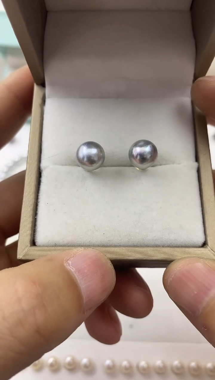 【闪购商品】海水珍珠耳饰银S925镶嵌真多麻耳钉8-9mm