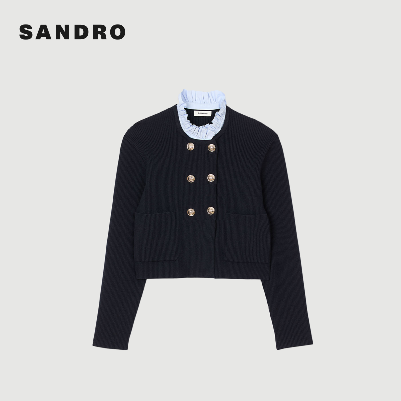 商场同款|SANDRO2025秋冬新款女装花边领针织开衫SFPCA01146