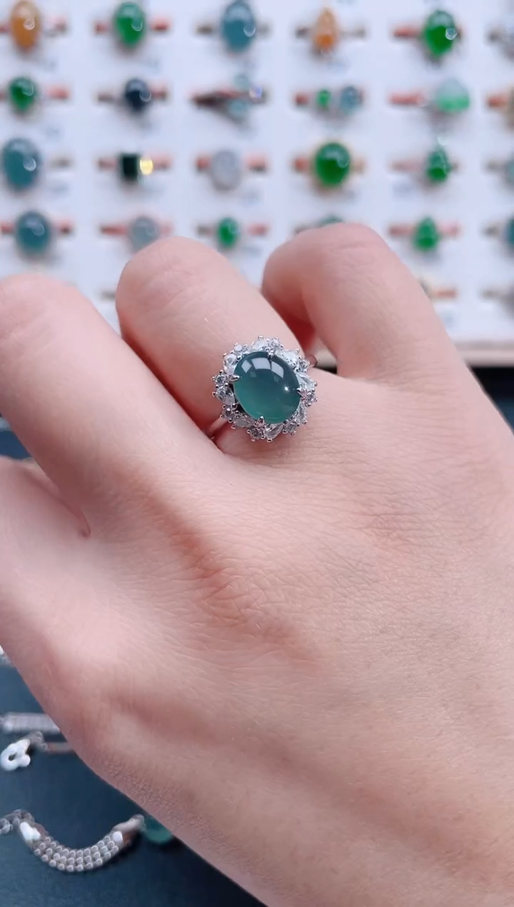 银S925镶嵌戒指翡翠天然翡翠