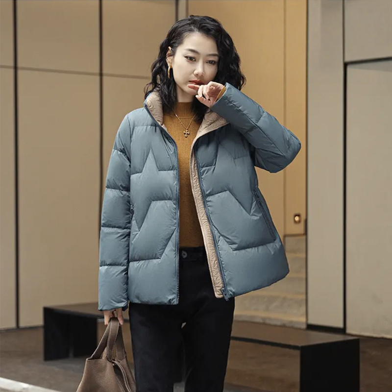 叮咚2025厂家直销秋冬女士短款羽绒服外套韩版时尚休闲白鸭绒百搭
