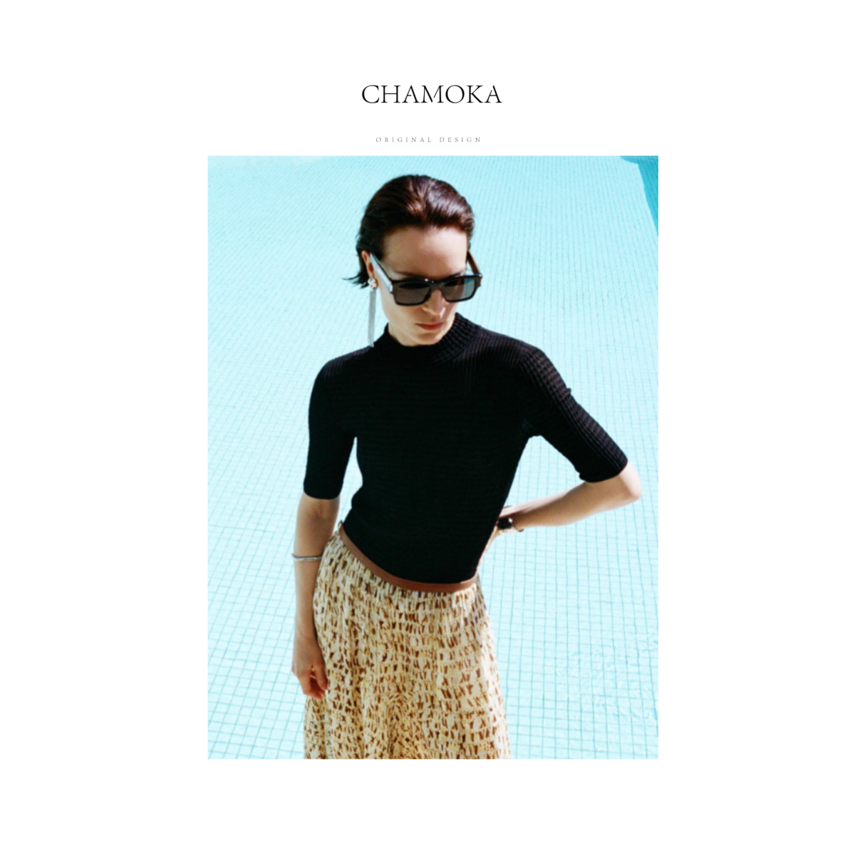 【夏莫卡11】夏季轻奢时尚百搭显瘦立领华夫格子中袖针织打底L1079