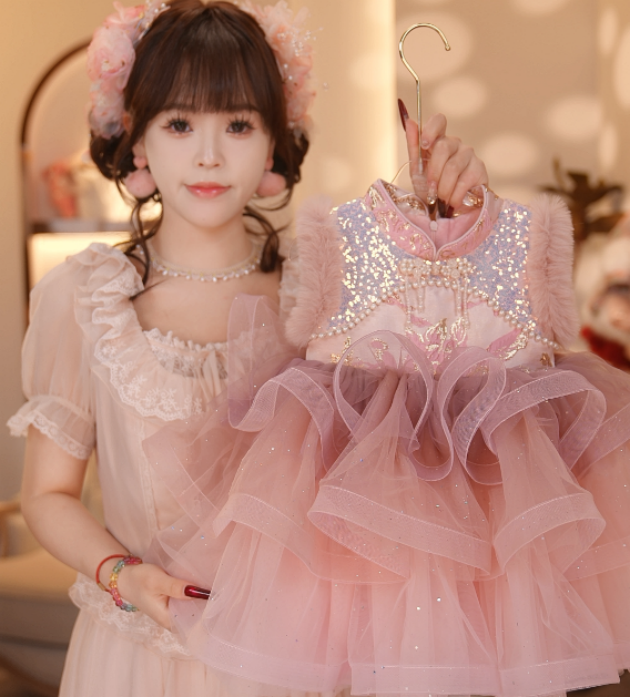 【Y.g6720】新款女宝加厚网纱背心裙加厚套装保暖秋冬儿童气质