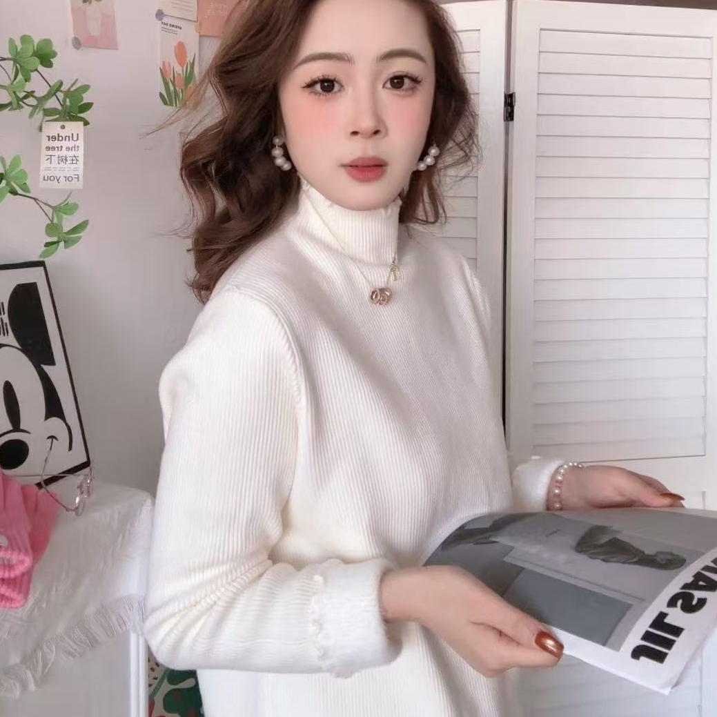 大码针织衫女百搭打底衫加绒加厚2025秋冬显瘦百搭纯色毛衣1573