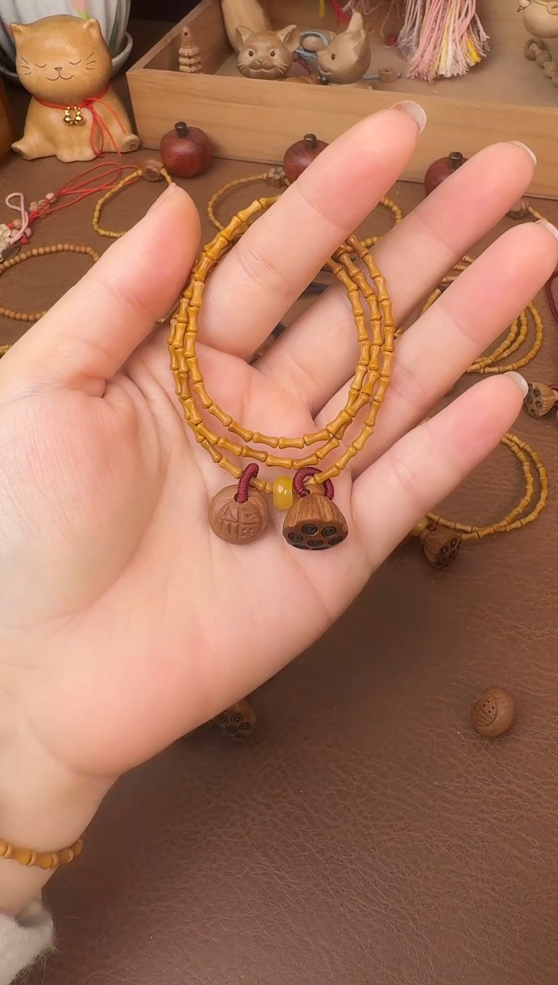 手串桃核三圈好运莲莲竹节跑环