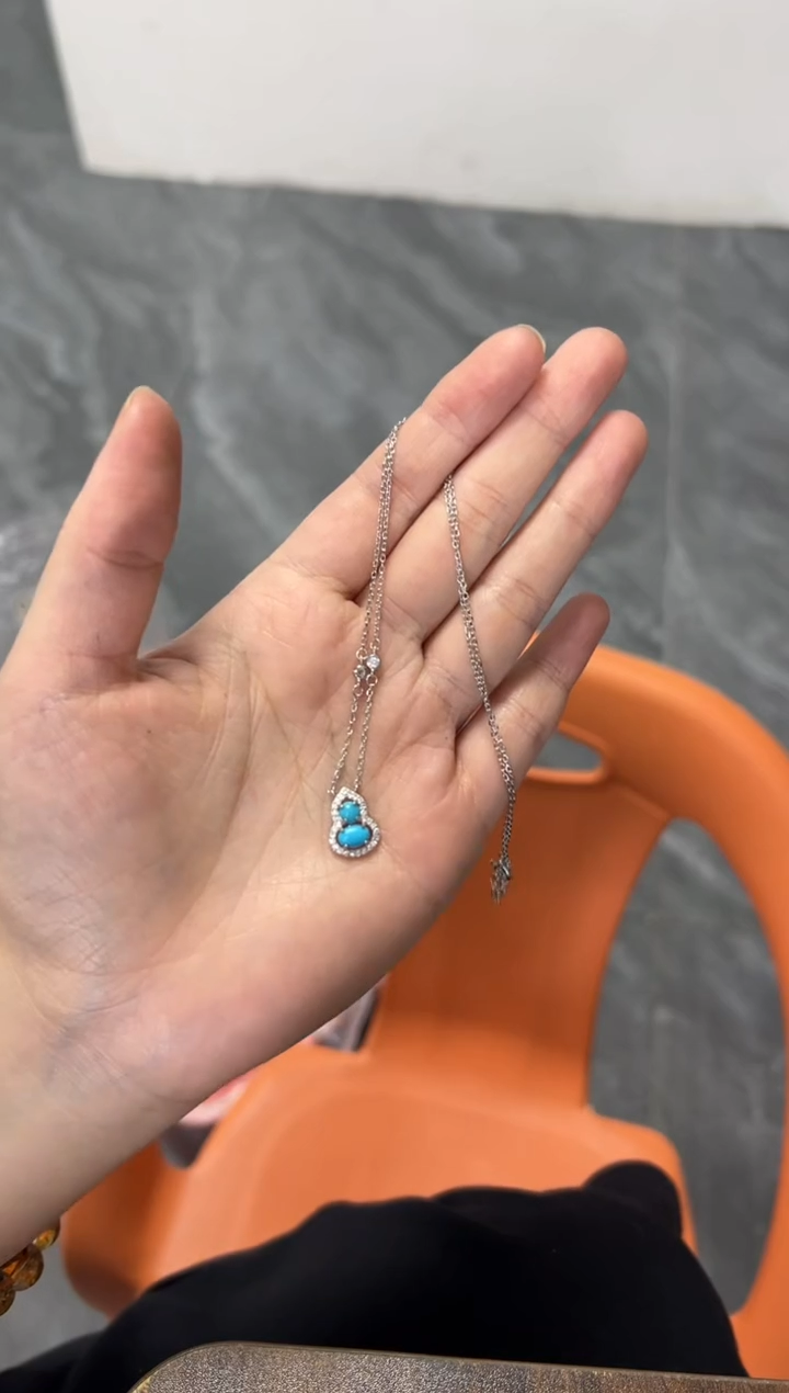 银S925镶嵌绿松石颈饰松石葫芦银项链[多样发其一]