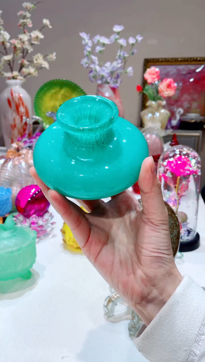 【闪购商品】琉璃手工艺品蓝色小花瓶 微瑕