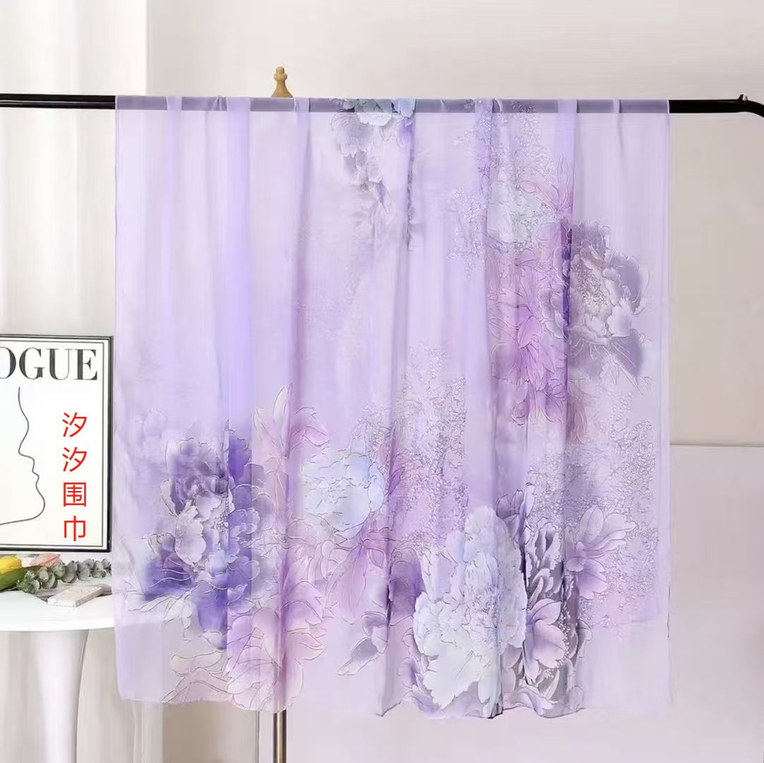 【牡丹花】高端鳄鱼皱140x180左右香芋紫丝巾长巾