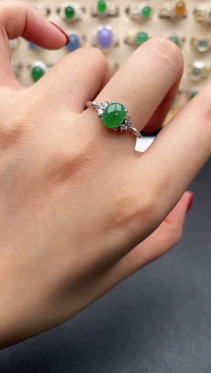 银S925镶嵌戒指翡翠一物一证一礼盒