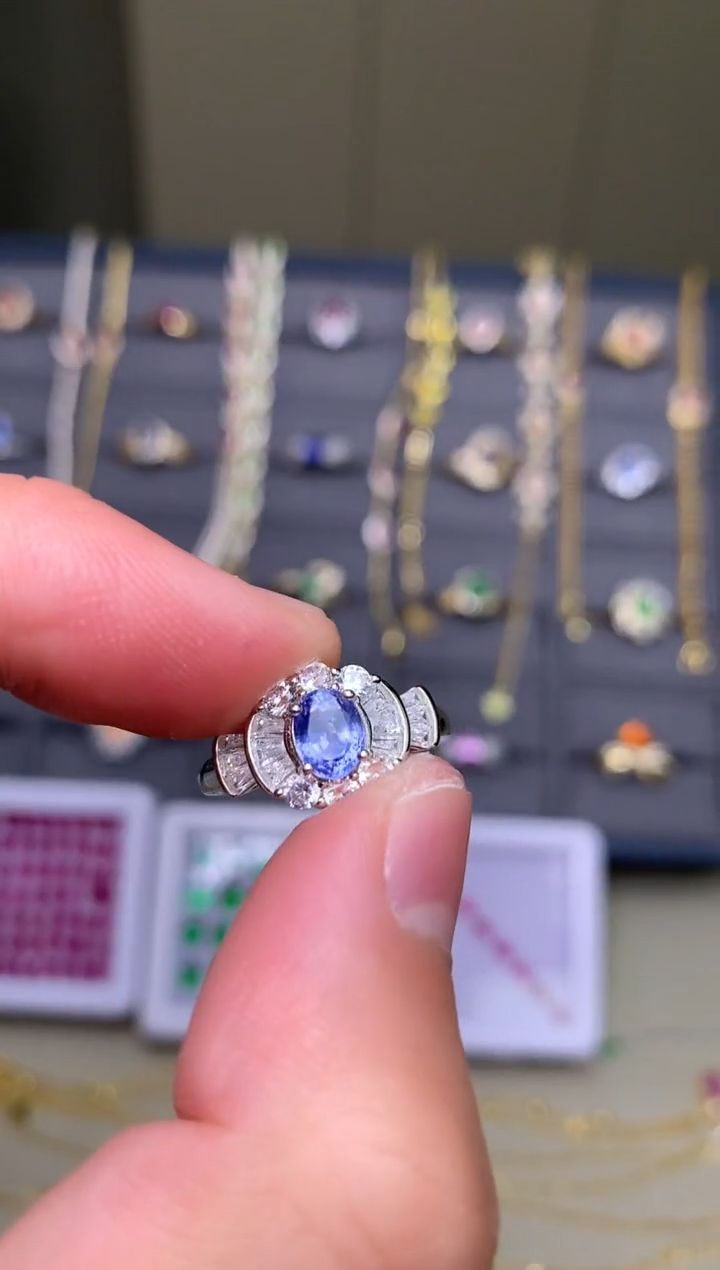 戒指蓝宝石银S925镶嵌戒指