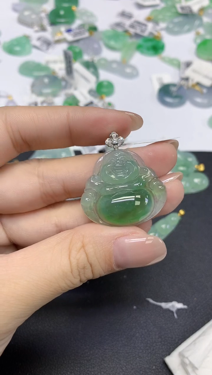 颈饰18K金镶嵌翡翠天然缅甸翡翠A货百元以上9元证书费自理
