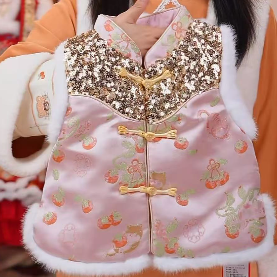 【柿柿如意-国风马甲】冬季女童外套加厚洋气