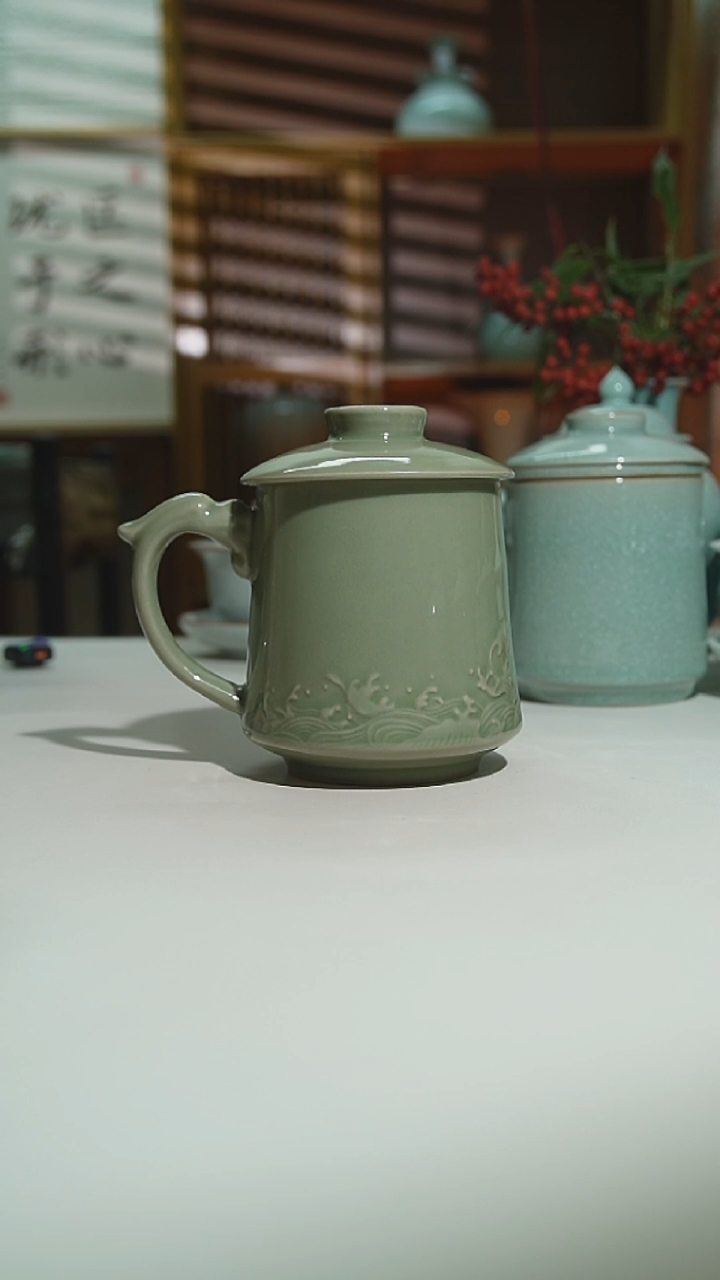 珑匠豆绿无纹办公杯二级安全包装