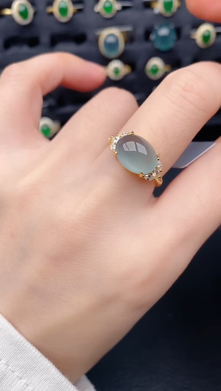 银S925镶嵌戒指翡翠天然a货翡翠328