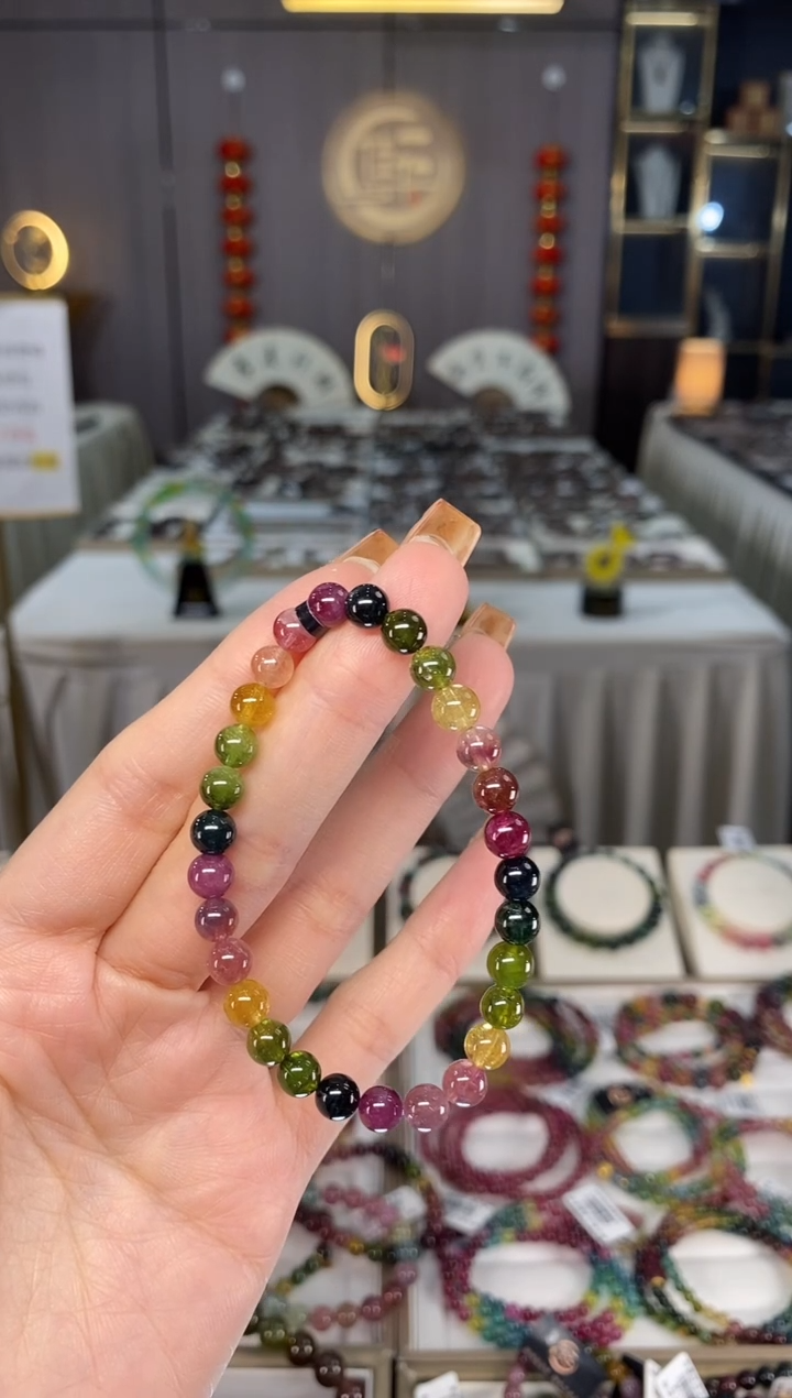未镶嵌老矿碧玺彩虹单圈手串6mm+碧玺dan多样性发货一条