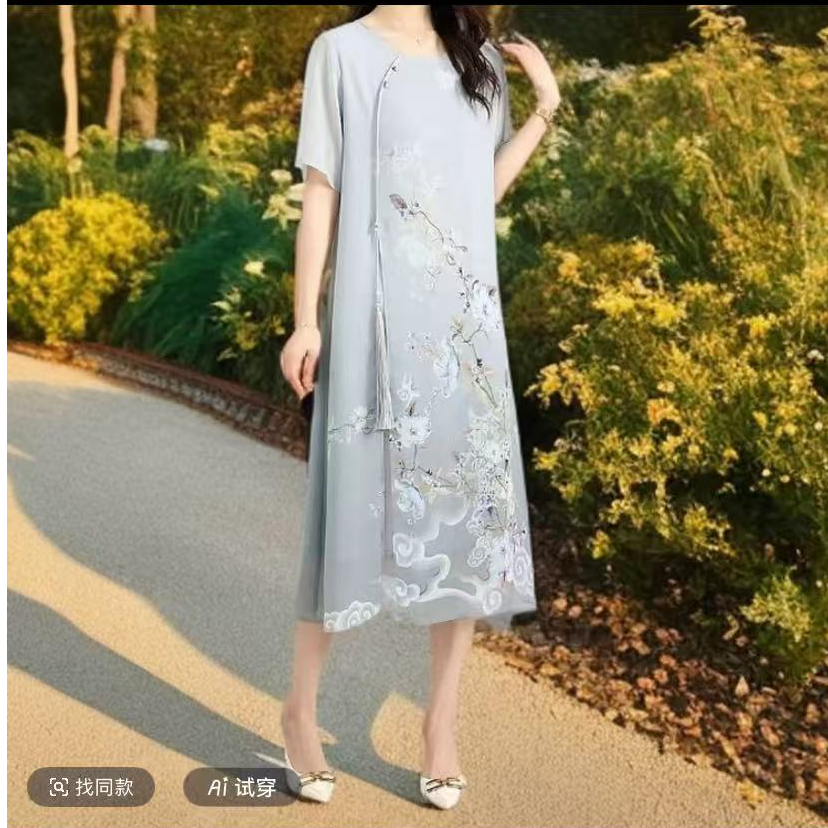 1201雅妮裙高端领透气夏季妈妈装连衣裙