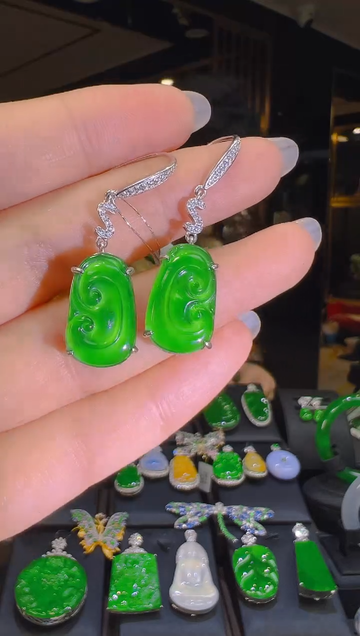银S925镶嵌翡翠耳饰056(多样性发货发其一)