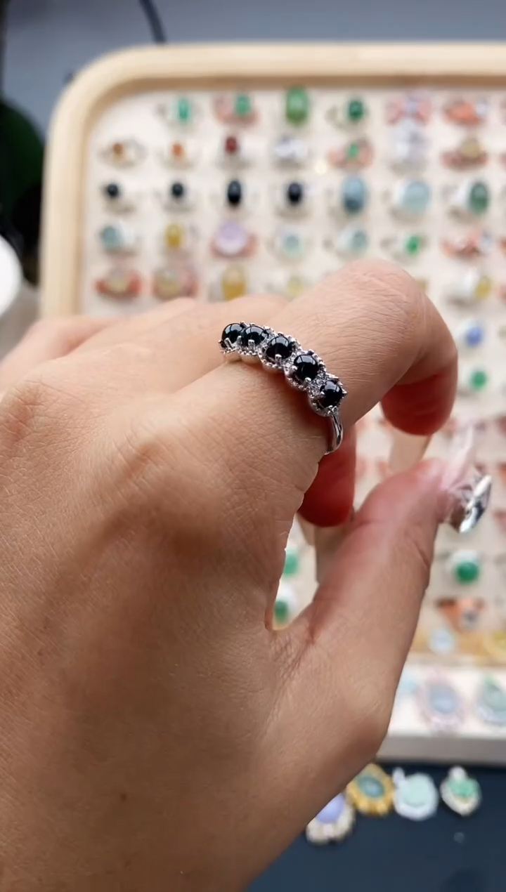 【闪购商品】翡翠戒指银S925镶嵌缅甸天然A货翡翠222  1+2