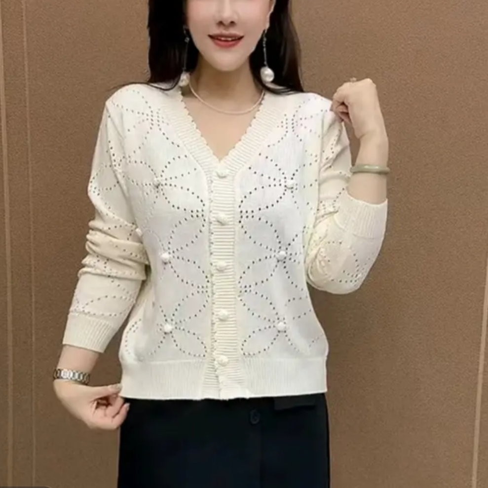 镂空时尚针织衫中老年妈妈2025新款减龄装早秋款宽松显瘦开衫女