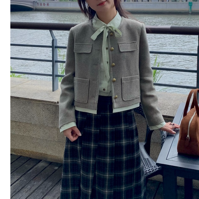 套装小香风春秋气质小个子短款时尚百搭毛呢显瘦洋气复古韩版秋