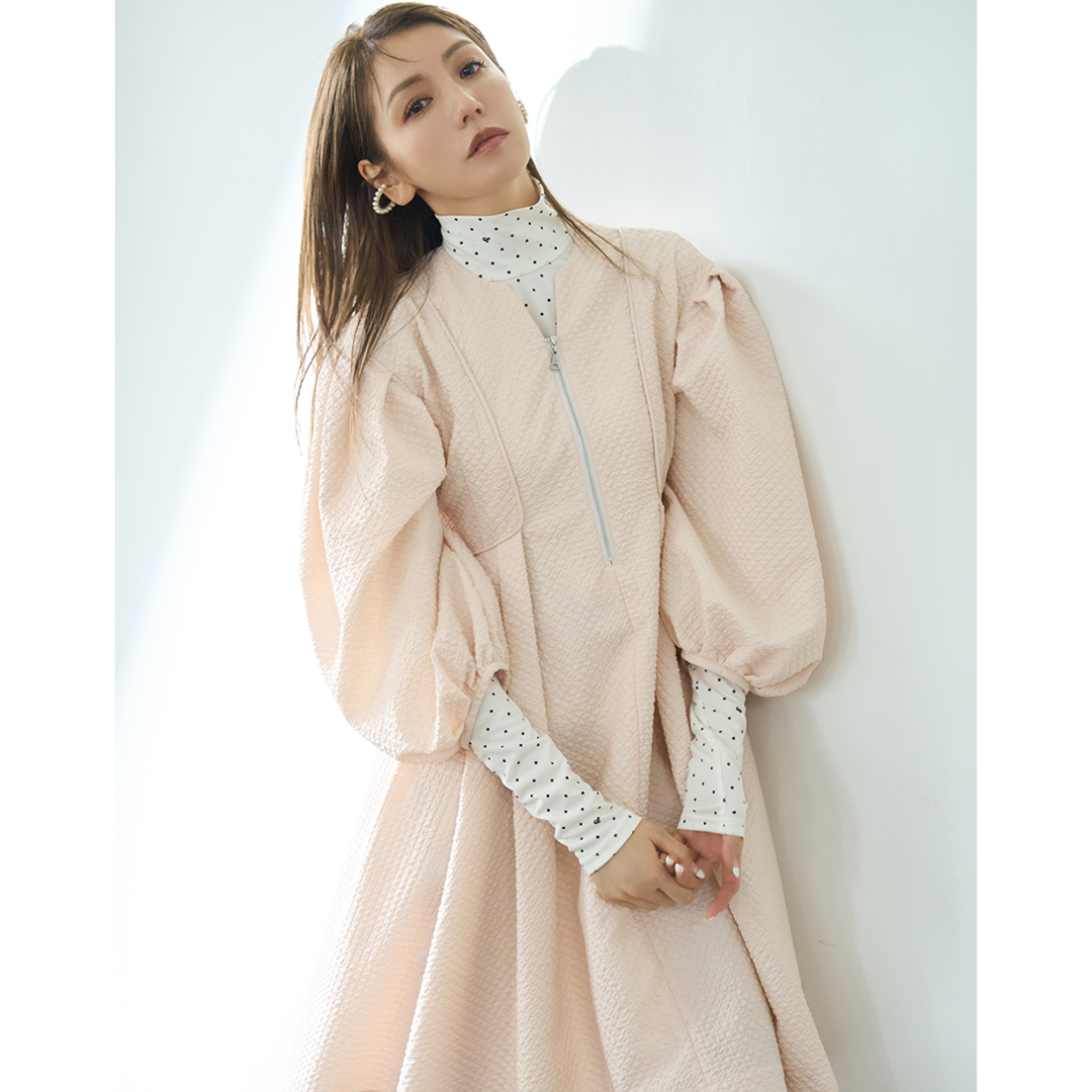 【Montendre】   气质 C 半拉链泡泡袖A字连衣裙 杂志款女装