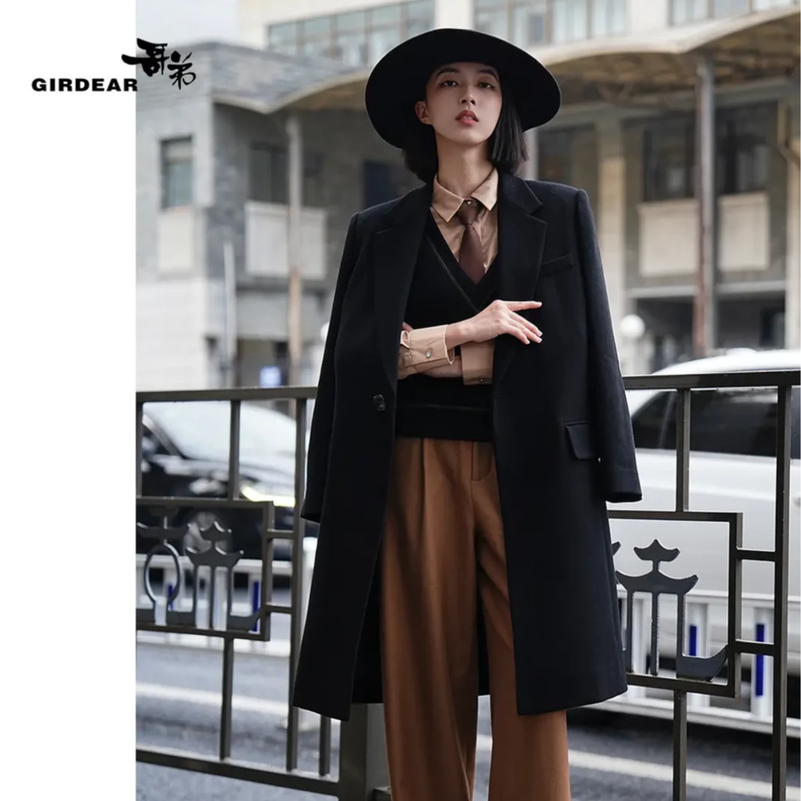 GIRDEAR/哥弟秋冬新款时尚百搭轻奢设计师显瘦爆款大衣1400782