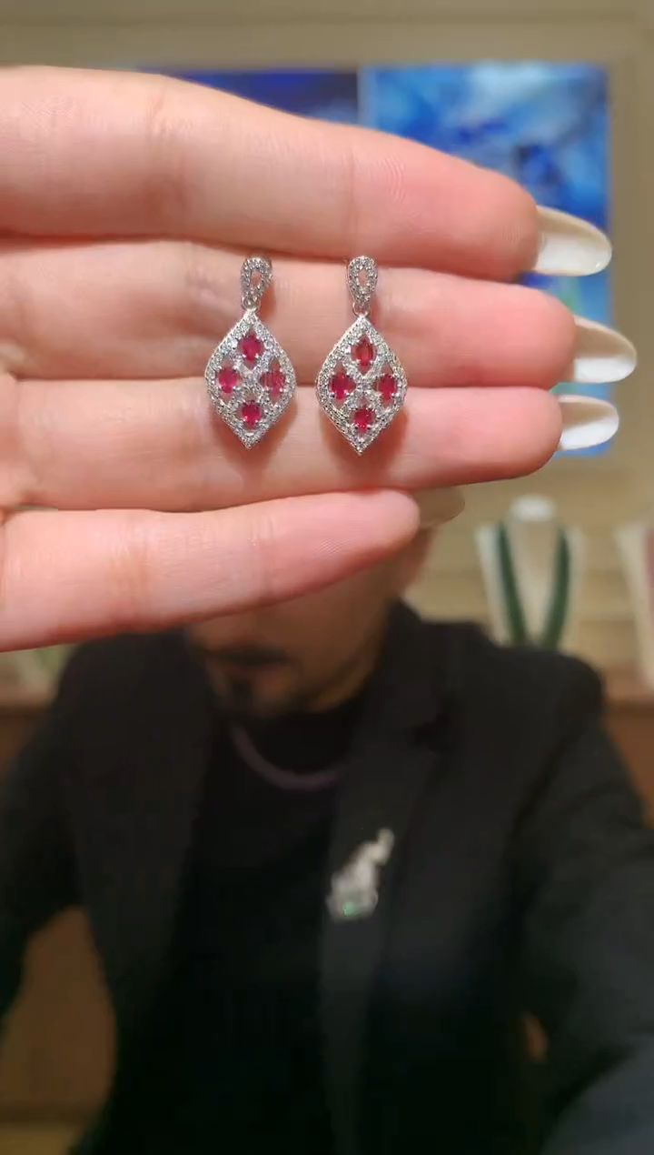 银S925镶嵌耳饰红宝石【宝石世家严选】