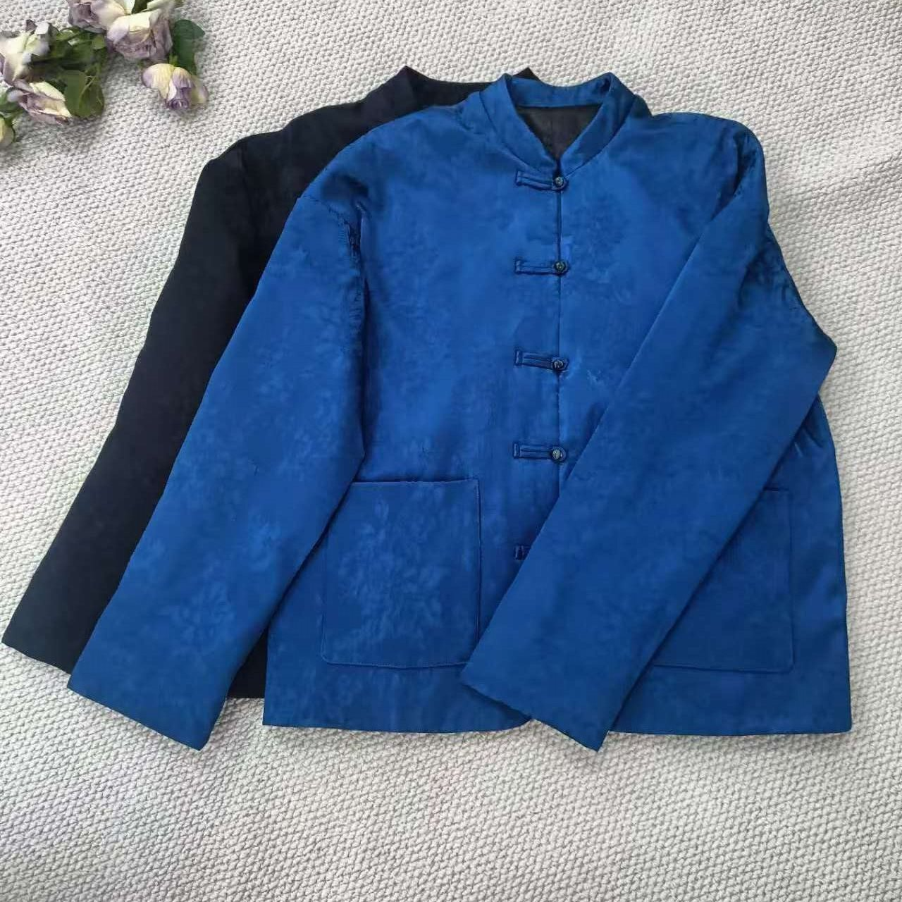 217新中式立领提花纯色棉服女
