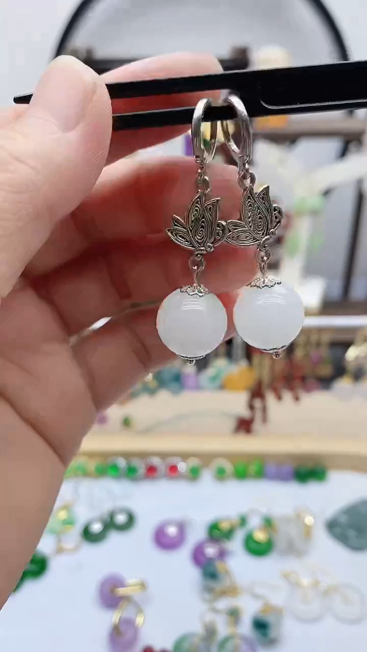 银S925镶嵌和田玉耳饰157