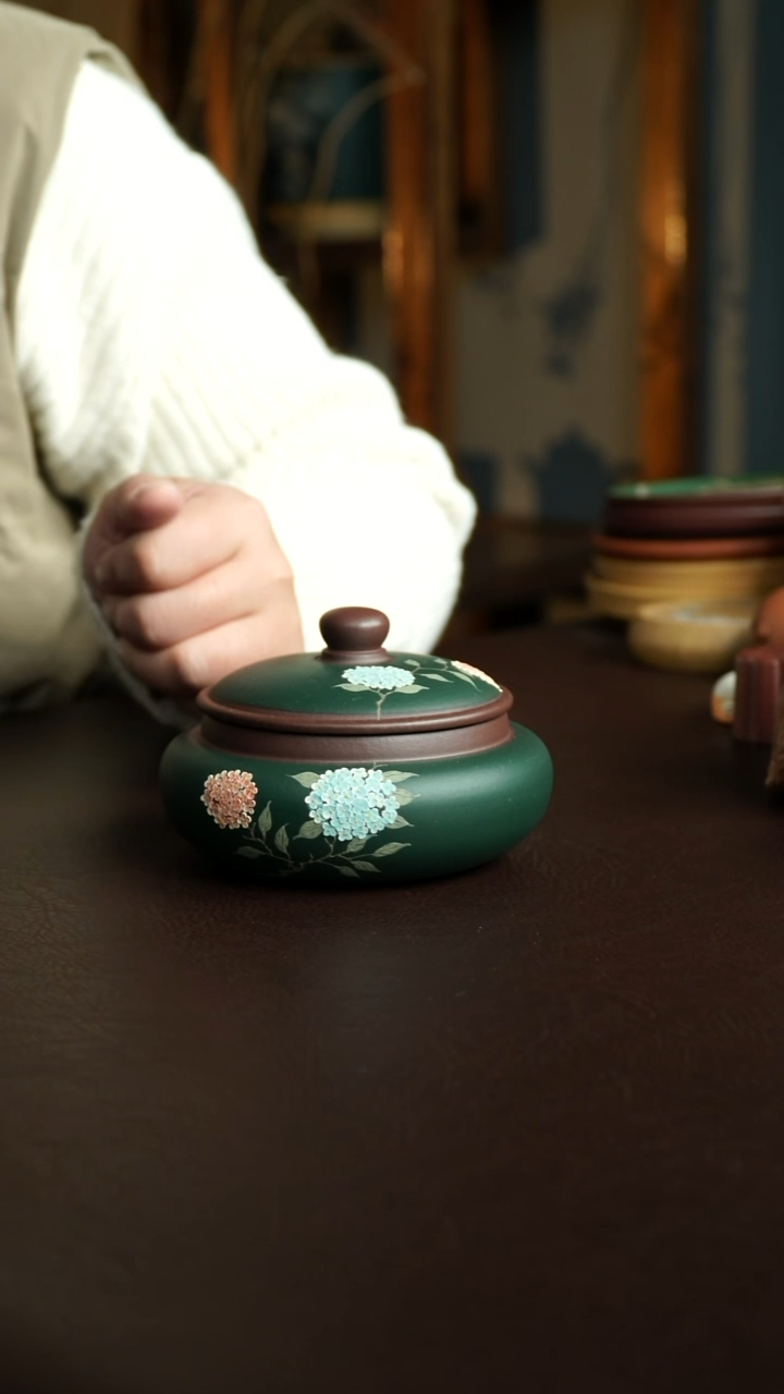 茶杯紫砂45号 绣球花茶叶罐 宜兴紫砂原矿作品