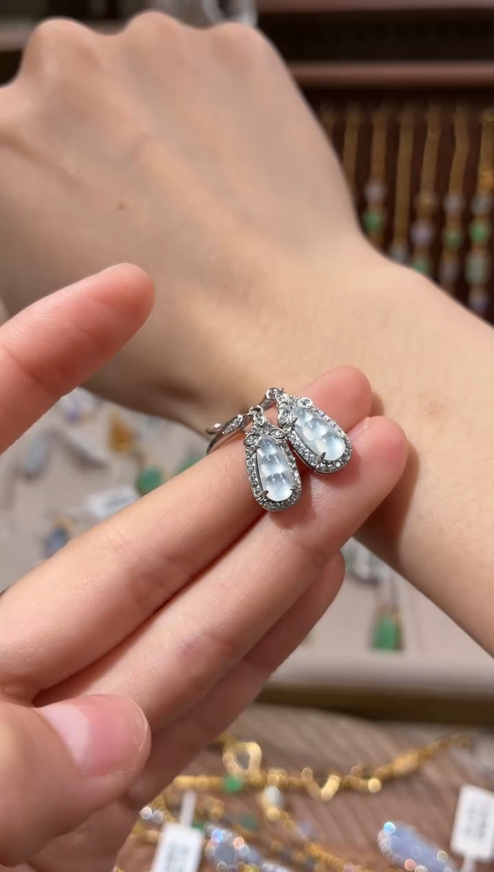 银S925镶嵌翡翠耳饰耳饰